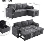 Sofá Cama 3 plazas con Portavasos y Bolsa Pasamanos Lateral, Sofá en Forma de L, Intercambiable a la Derecha y a la Izquierda, Gris