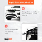 BabyCar Range Rover | Coche electrico para niños 12V con 2 Motores 35W | Coche Bateria con Mando Niño, Asiento de Piel, Puertas abatibles, MP4/USB | Licencia Oficial | Blanco