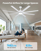 183cm Extra Grande 8 Aspas de Aluminio Ventilador de Techo con Luz y Mando, Silencioso Lampara Ventilador Techo con Reversible Motor DC para Exterior Terraza, Habitación Grande
