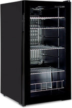 °CUBES Getränkekühlschrank 90L mit Glastür & 4 variablen Ablagen | Kompakter Flaschenkühlschrank, perfekt für zu Hause, Büro, Partys & Gastro | Stilvoller Kühlschrank mit Glastür, schwarz