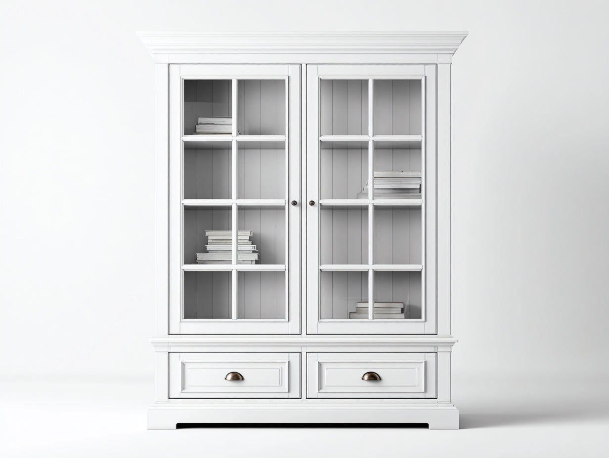 Estanterías de madera 120x40x200 cm - blanco - 2 puertas 2 cajones - estilo clásico