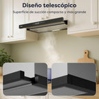 CIARRA CBCB6909A Campana Extractora Telescópica Negra Cocina 60 cm 600 m³ / h Clase A+ 3 Niveles Control Táctil Iluminación LED Filtro de Carbón CBCF055
