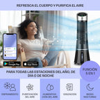 Klarstein Skyscraper Ice Smart Climatizador Evaporativo – 4 en 1: Ventilador, Enfriador, Purificador & Humidificador, 210 m³/h, Control App & Alexa, Depósito 6L, Oscilación, Ionizador, Negro