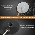 COSTWAY Batería Eléctrica, Kit de Batería Plegable con Pads de Malla Silenciosos, Platillo, 225 Sonidos y 30 Demos, Metrónomo y USB Midi, Bombo, 2 Baquetas, Taburete Ajustable, para Adultos y Niños