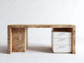 Mesas de oficina madera 150x60x75 cm - marrón-blanco - diseño moderno con cajonera