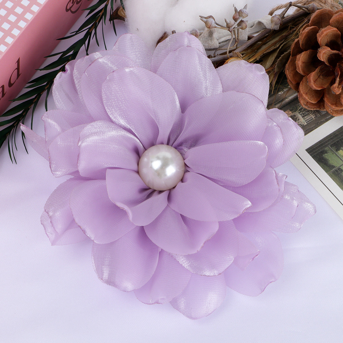 Pearl Center Layered Petal Fabric Flower - Skin color 10cm