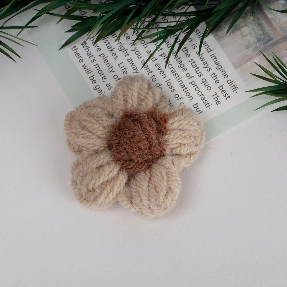 Knit Daisy Fabric Flower with Center Accent - Green 4cm