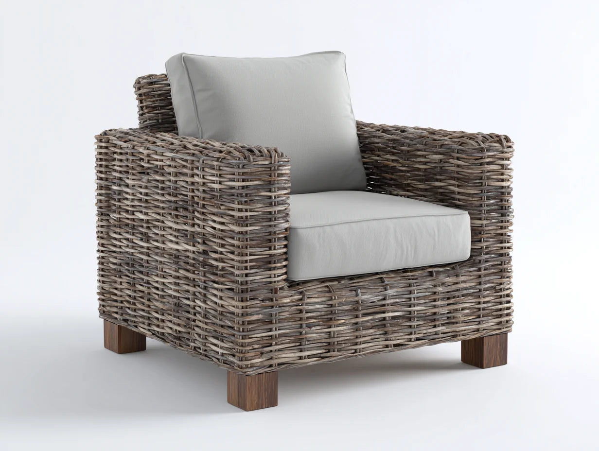 Sillones de ratán 92x86x78 cm - marrón y beige - diseño natural para exterior